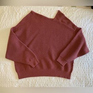 Free People Deep Rose Asymmetrical Neck Relaxed Style Sweater Size Large